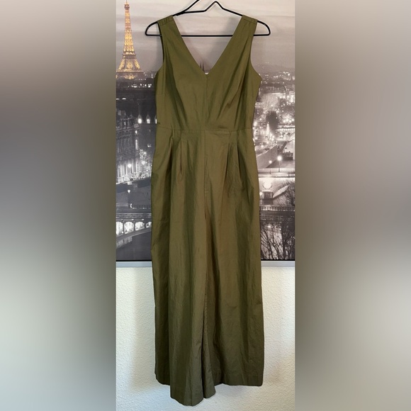 J CREW Olive Green Wrap-Tie Jumpsuit Stretch Paplin Size 2 - Picture 3 of 8